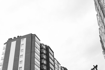 Abstract fragment of contemporary architecture. Residential modern building, dramatic black and white, copy space