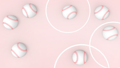 Baseball Sport Art concept on pastel Pink background - 3d rendering