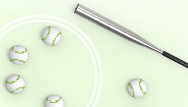 Baseball Sport Art concept on pastel Green background - 3d rendering