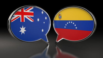 Australia and Venezuelan flags with Speech Bubbles. 3D Illustration