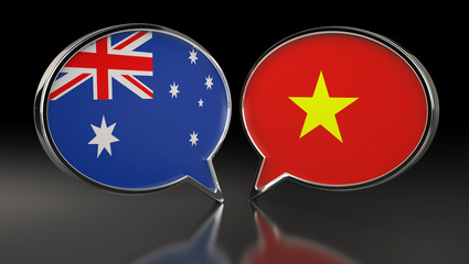 Australia and Vietnam flags with Speech Bubbles. 3D Illustration