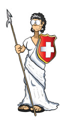 helvetia woman with pike and swiss shield
