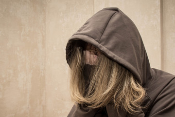 Naklejka premium Hopeless drug addict going through addiction crisis, portrait of young person with substance dependence