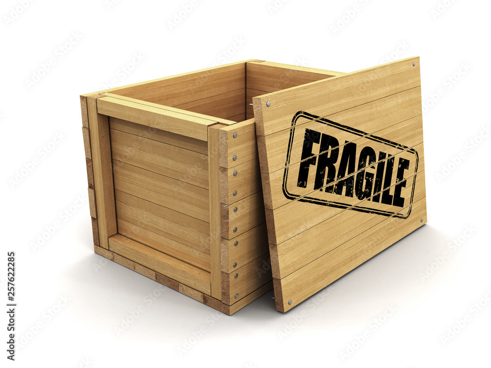 Poster wooden crate with stamp fragile. image with clipping path