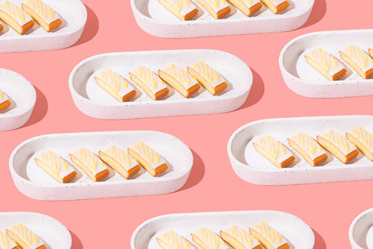 Slices of Cake on Bright Background, Minimal with Copy Space
