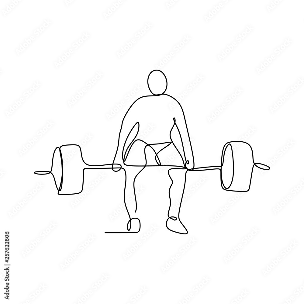 Poster drawing a continuous line of weightlifting position.