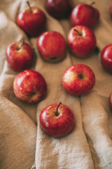 Ripe red apples in vintage background. 