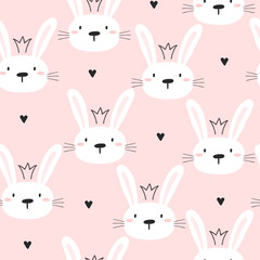 Seamless pattern with cute little bunny. vector illustration