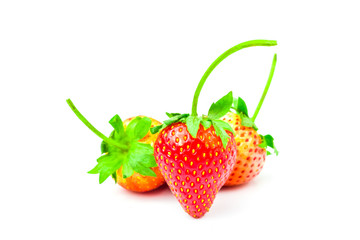 Strawberry (Fragaria x ananassa Duchesne) are fresh red fruit. rich in vitamins have a taste sour and sweet on isolated white background and clipping path