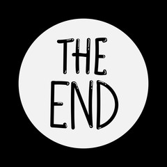 The End handwritten inscription. Black on white. Hand drawn phrase. Editable vector shape illustration.