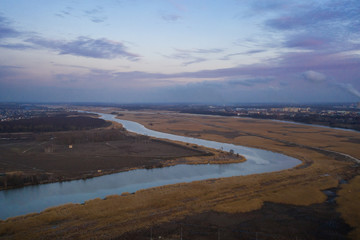 River landscape in evening, aerial view