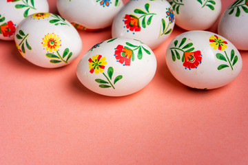 Decorated and arranged Easter eggs for a happy holiday