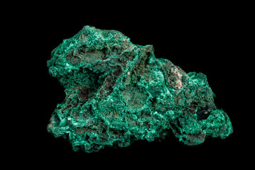 Macro of a mineral stone Malachite on a black background