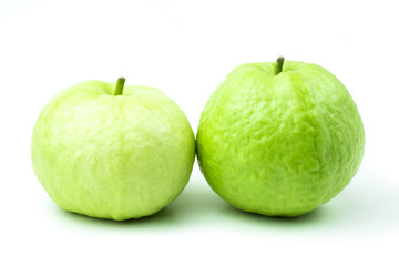 guava (Psidium guajava) are fresh green fruit. rich in vitamins have a taste sour and sweet on isolated white background and clipping path