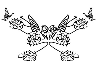  トライバルのデザイン。バラの花。ファッションタトゥー。ステッカー。