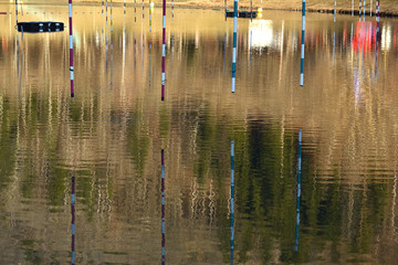 reflet du parcours de canoë kayak dans l'eau, eau vive, Savoie, Bourg-Saint-Maurice