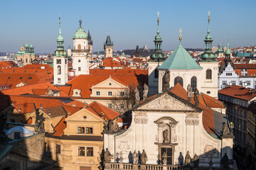 Obraz premium View of colorful old town and Prague castle with river Vltava, Czech Republic