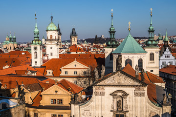 Obraz premium View of colorful old town and Prague castle with river Vltava, Czech Republic