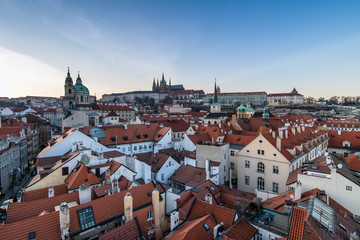 Obraz premium View of colorful old town and Prague castle with river Vltava, Czech Republic