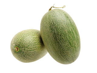 Netted melon on white background 