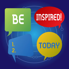 Text sign showing Be Inspired. Business photo showcasing fill someone with urge or ability to do or feel something Blank Speech Bubble Sticker in Different Shapes and Color for Multiple Chat