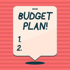 Writing note showing Budget Plan. Business concept for estimate of income and expenditure for set period of time White Speech Balloon Floating with Three Punched Hole on Top