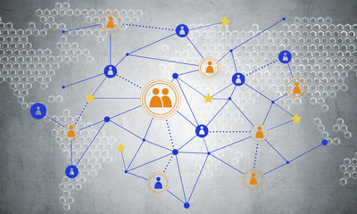 Lines and dots as networking idea drawn on cement background