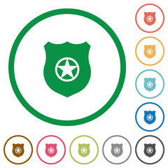 Police badge flat icons with outlines