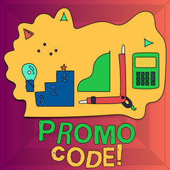 Writing note showing Promo Code. Business concept for consisting letters numbers consumers can enter obtain discount Set of Goal Icons for Planning, Advancement and Recognition