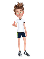 3D rendering of a cartoon boy doing a thumbs up.