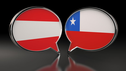 Fototapeta premium Austria and Chile flags with Speech Bubbles. 3D Illustration