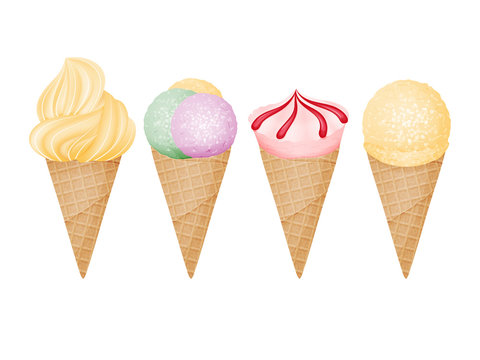 Collection of ice cream cones. vector illustration. isolated objects. realistic style.