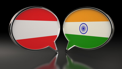 Fototapeta premium Austria and India flags with Speech Bubbles. 3D Illustration