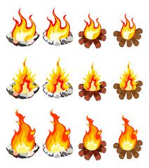 A set of twelve images of fire of different shapes.