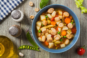 Minestrone soup with crostini.