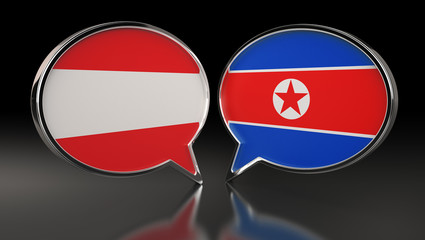 Obraz premium Austria and North Korea flags with Speech Bubbles. 3D Illustration