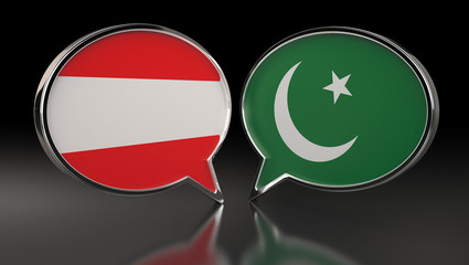 Fototapeta premium Austria and North Korea flags with Speech Bubbles. 3D Illustration
