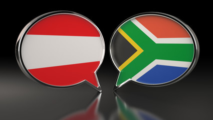 Fototapeta premium Austria and South Africa flags with Speech Bubbles. 3D Illustration