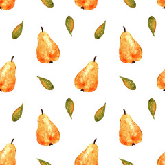 Watercolor seamless pattern with tasty pears on a white background. Surface pattern design.