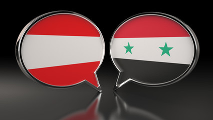 Obraz premium Austria and Syria flags with Speech Bubbles. 3D Illustration