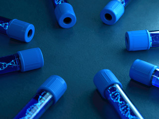 Test tube with DNA moleculeon abstract background,3d rendering,conceptual image.