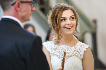 Beautiful bride posing in church