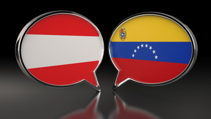 Austria and Venezuelan flags with Speech Bubbles. 3D Illustration
