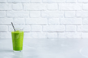 Green smoothie with vegetables for healthy, raw, vegan diet