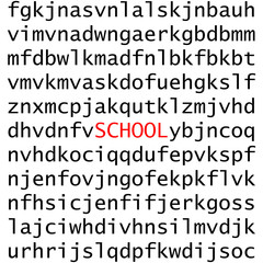 Pattern from English letters and an inscription school. Vector of a background from the English alphabet and the word school.