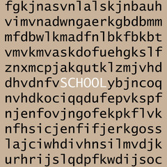 Pattern from English letters and an inscription school. Vector of a background from the English alphabet and the word school.