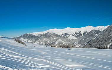 Powder snow piste in alpine ski resort