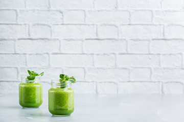 Green smoothie with vegetables for healthy, raw, vegan diet