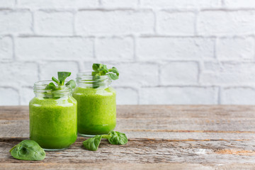Green smoothie with vegetables for healthy, raw, vegan diet