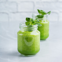 Green smoothie with vegetables for healthy, raw, vegan diet